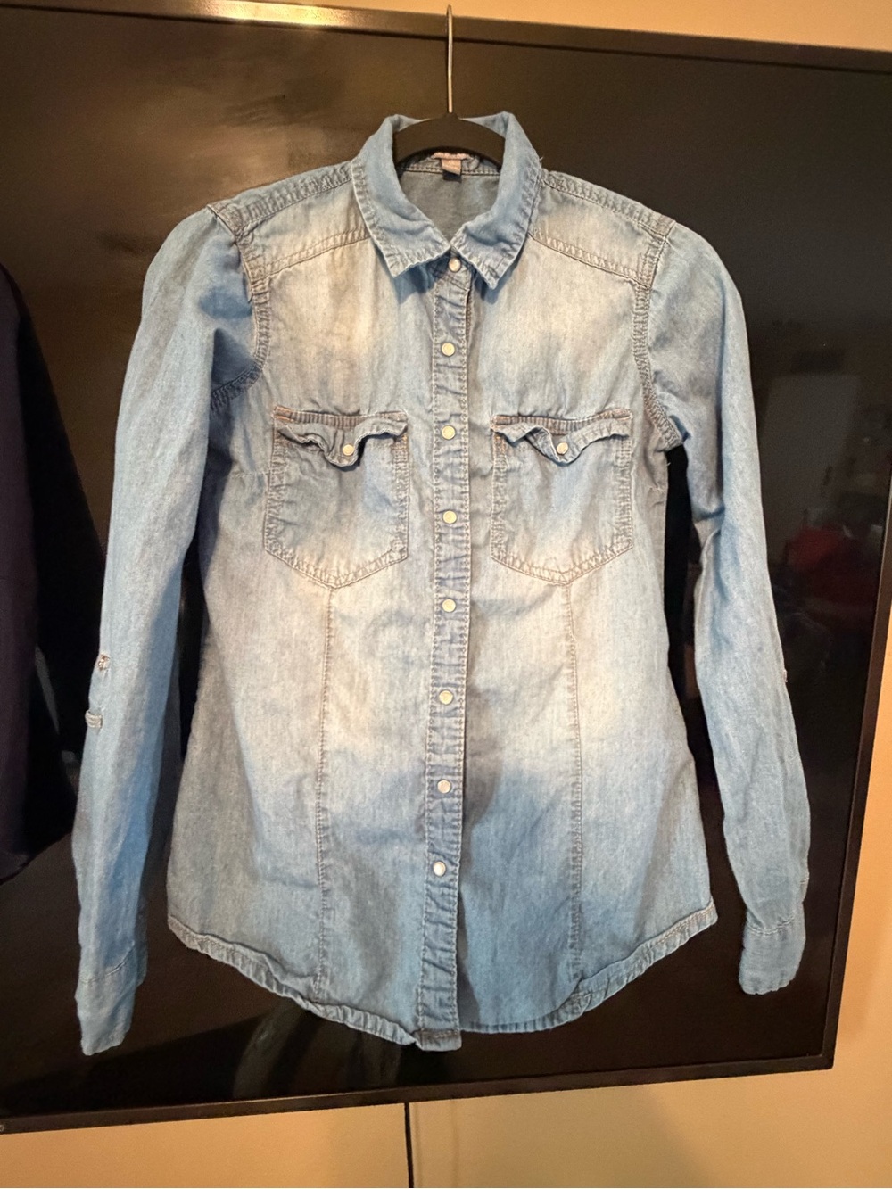 Abercrombie & Fitch light blue denim shirt with navy label